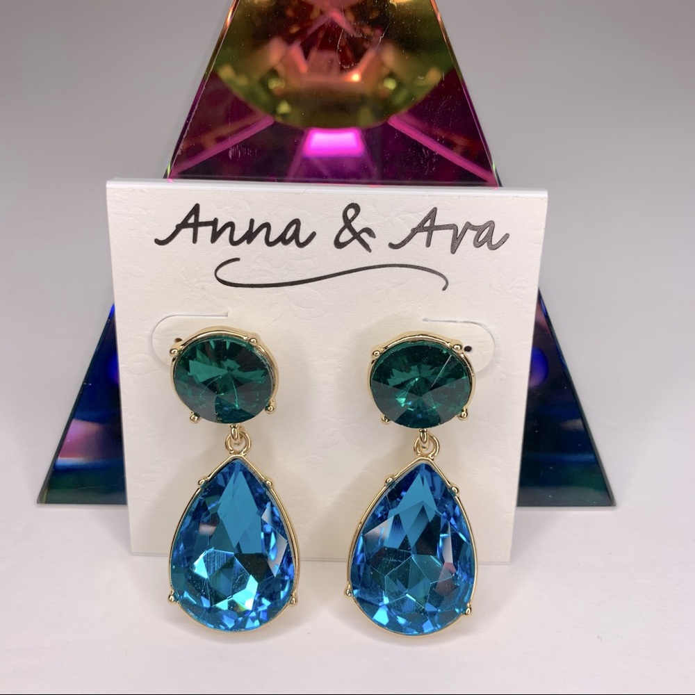 Anna & Ava Chandelier Jeweled Green/Blue Earrings